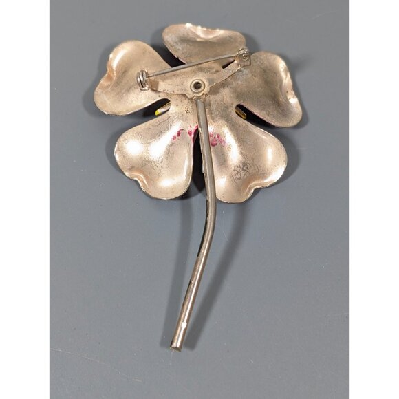 Vintage Pink Metallic Flower Brooch Pin 3D Statement Mid Century Modern - Picture 4 of 5